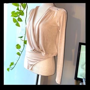 Free People Heavyweight Jersey Bodysuit with Wrap V-Neckline - XS